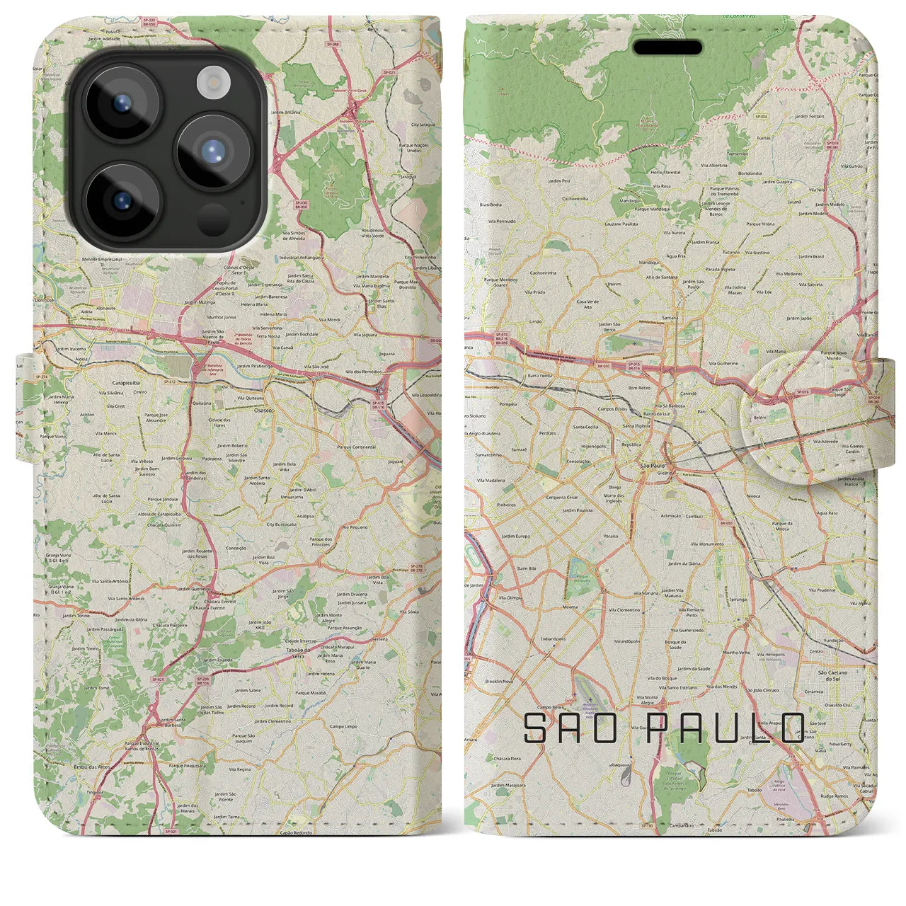 【サンパウロ】地図柄iPhoneケース（手帳両面タイプ・ナチュラル）iPhone 15 Pro Max 用