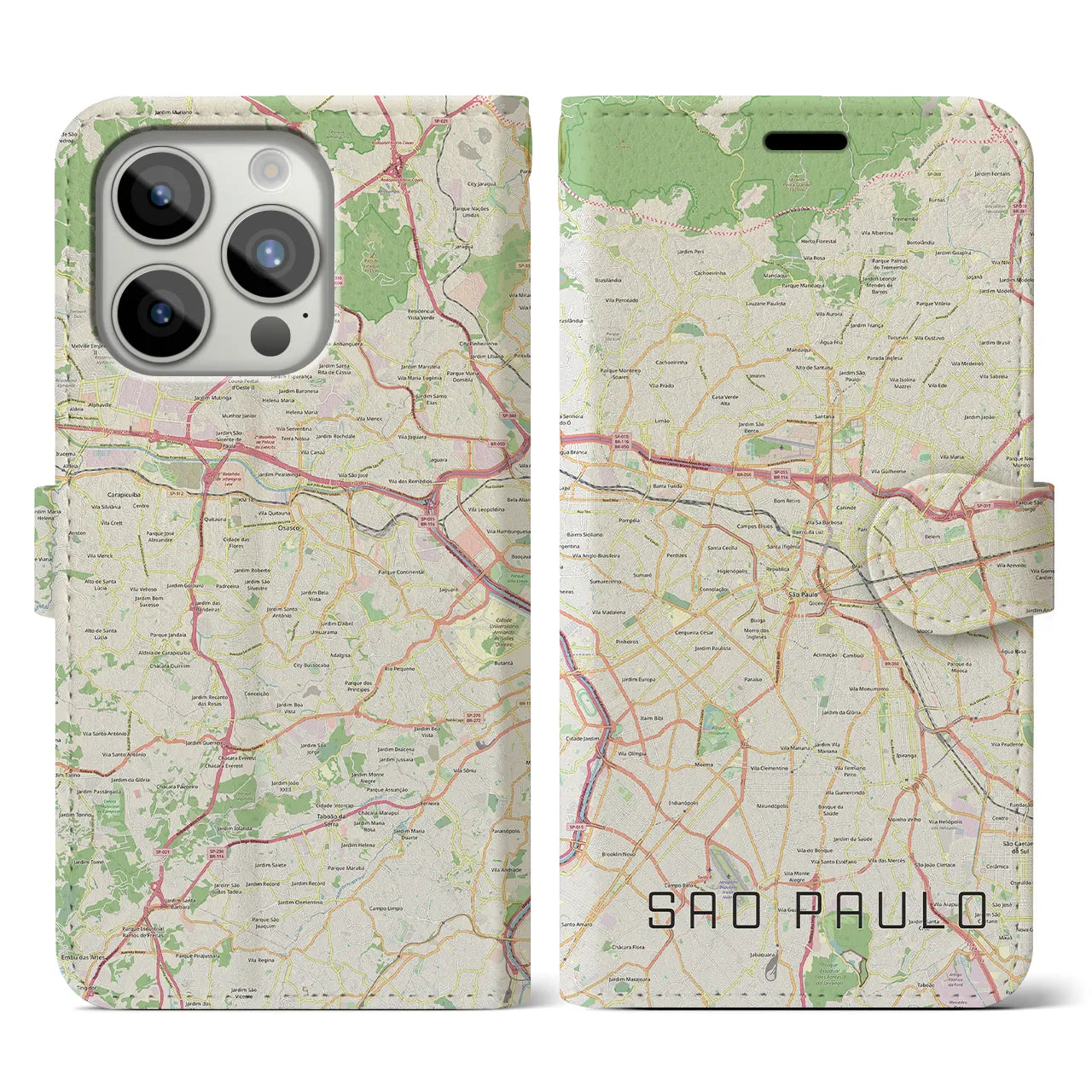 【サンパウロ】地図柄iPhoneケース（手帳両面タイプ・ナチュラル）iPhone 15 Pro 用