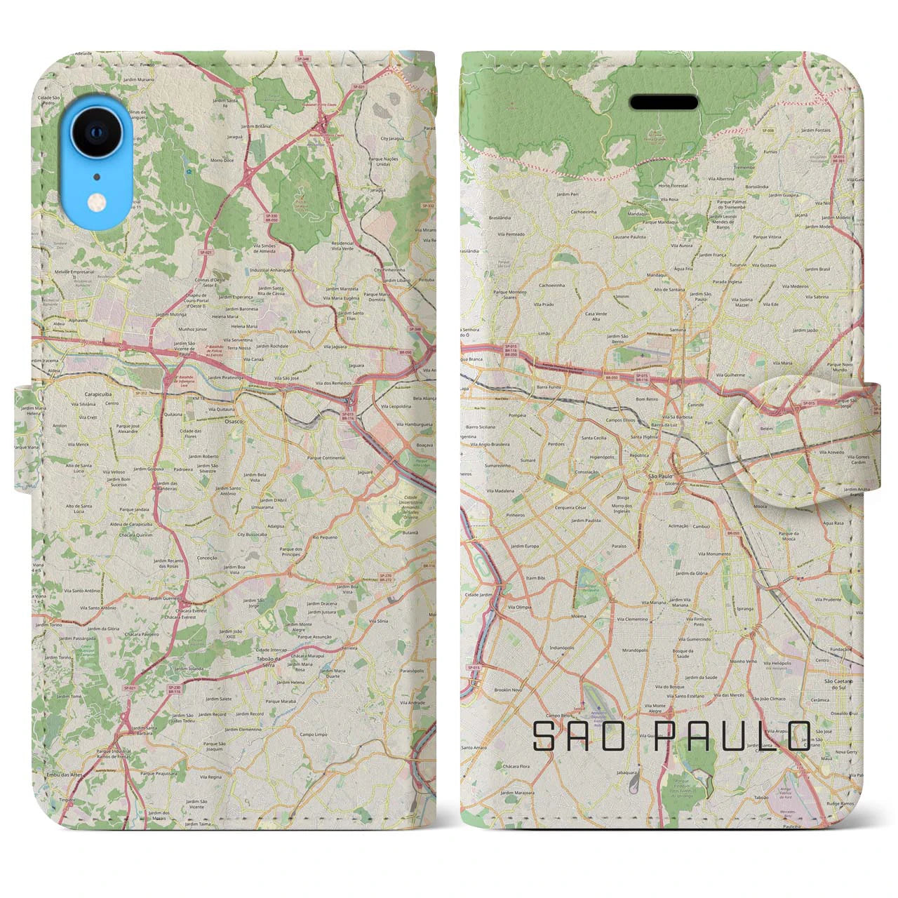 【サンパウロ】地図柄iPhoneケース（手帳両面タイプ・ナチュラル）iPhone XR 用