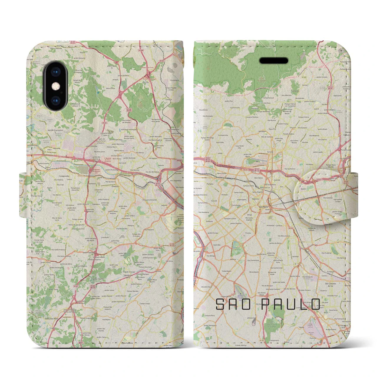 【サンパウロ】地図柄iPhoneケース（手帳両面タイプ・ナチュラル）iPhone XS / X 用