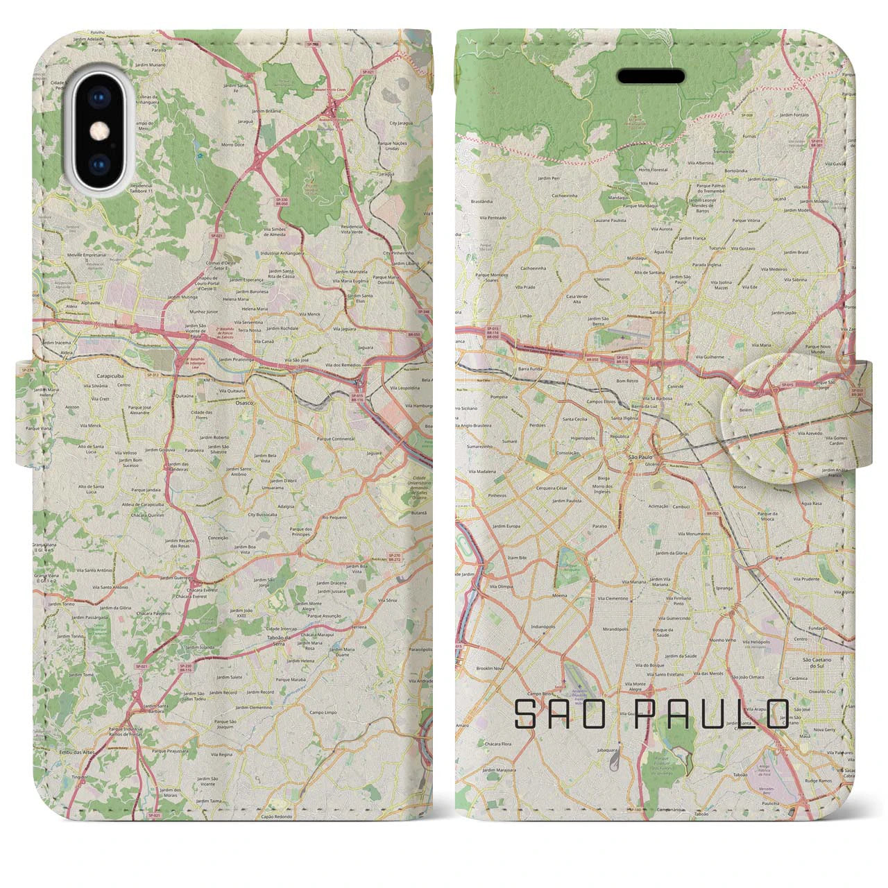 【サンパウロ】地図柄iPhoneケース（手帳両面タイプ・ナチュラル）iPhone XS Max 用