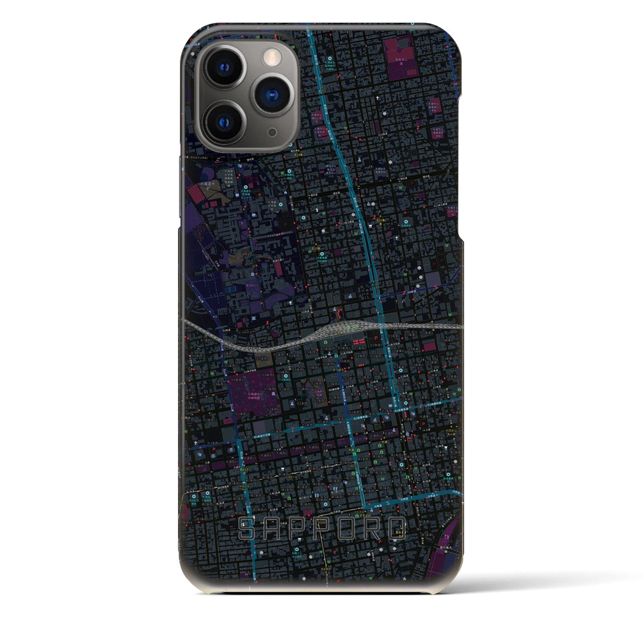 【札幌2】地図柄iPhoneケース（バックカバータイプ・ブラック）iPhone 11 Pro Max 用