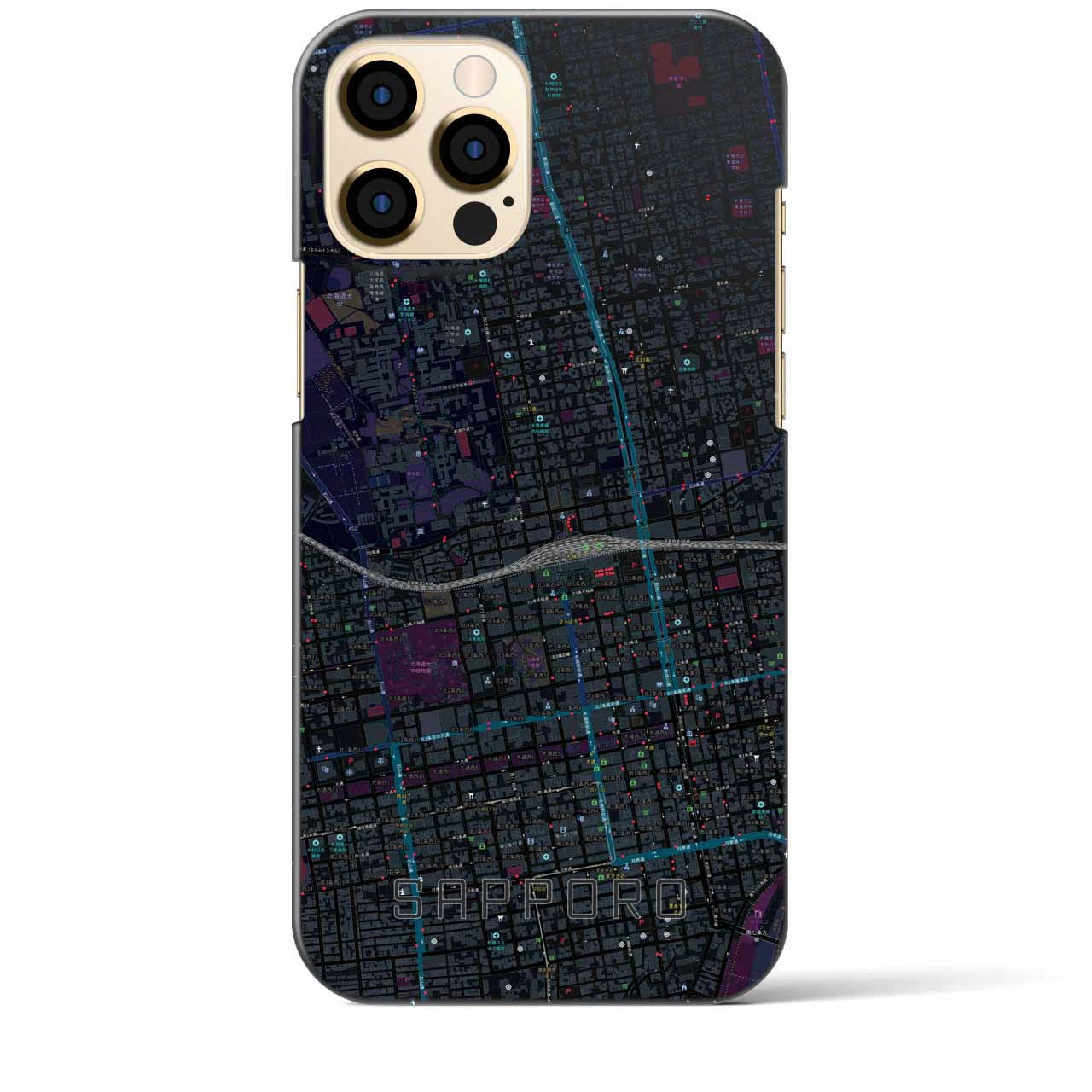 【札幌2】地図柄iPhoneケース（バックカバータイプ・ブラック）iPhone 12 Pro Max 用