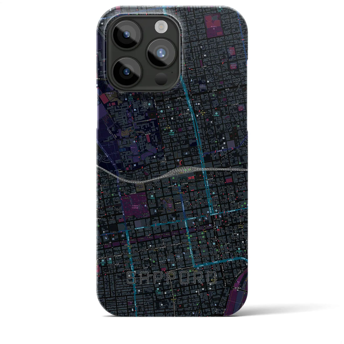 【札幌2】地図柄iPhoneケース（バックカバータイプ・ブラック）iPhone 15 Pro Max 用