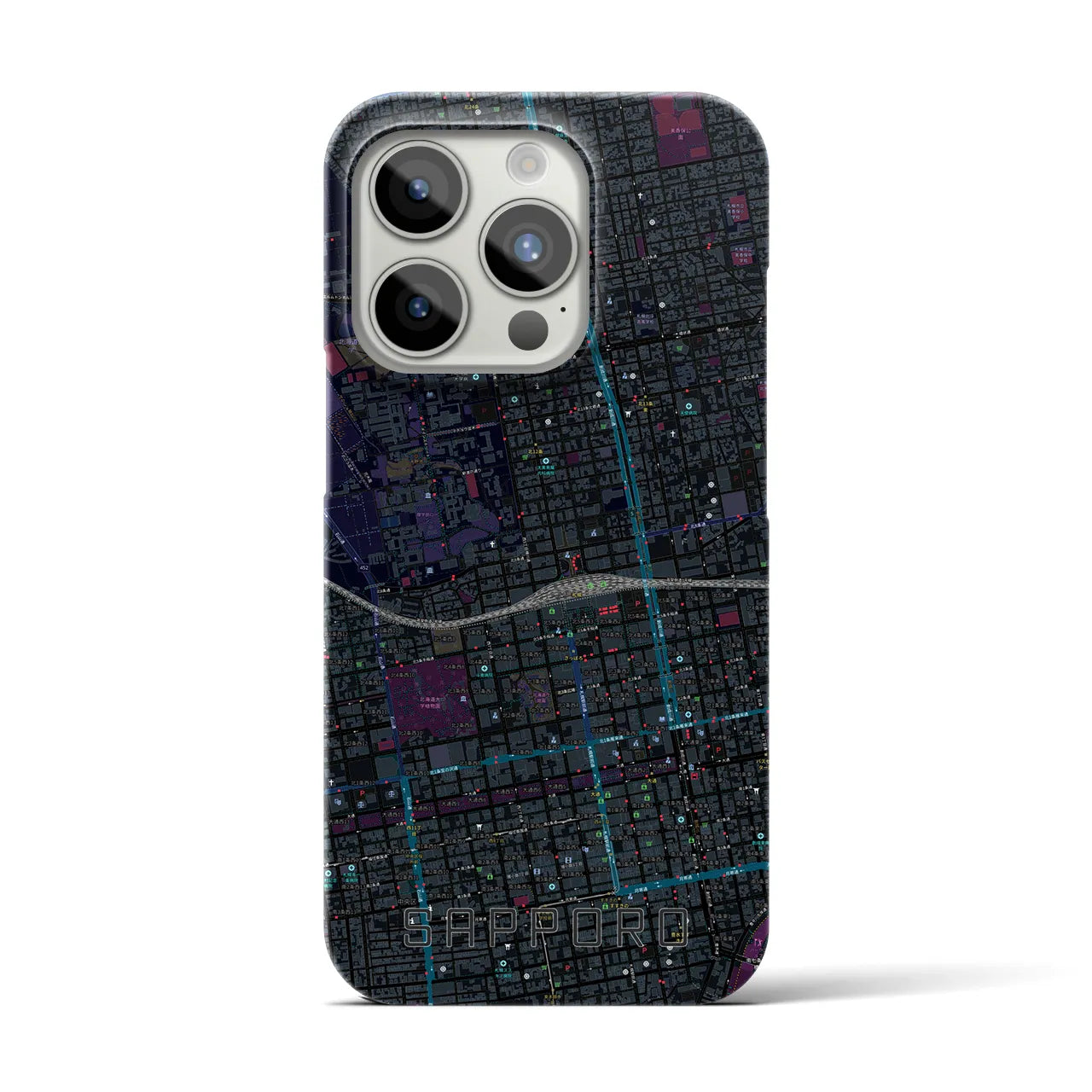 【札幌2】地図柄iPhoneケース（バックカバータイプ・ブラック）iPhone 15 Pro 用