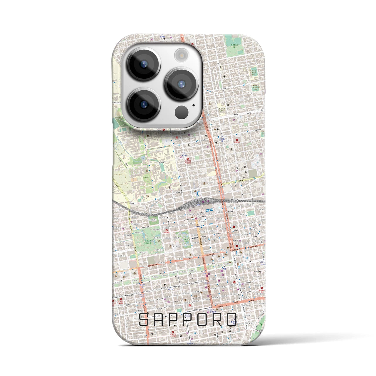 【札幌2】地図柄iPhoneケース（バックカバータイプ・ナチュラル）iPhone 14 Pro 用