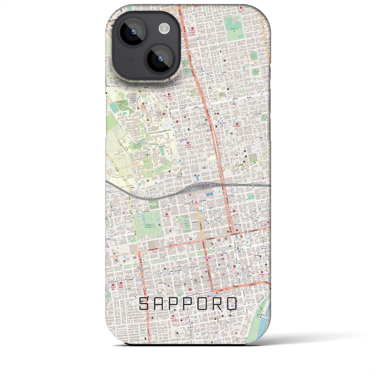 【札幌2】地図柄iPhoneケース（バックカバータイプ・ナチュラル）iPhone 14 Plus 用