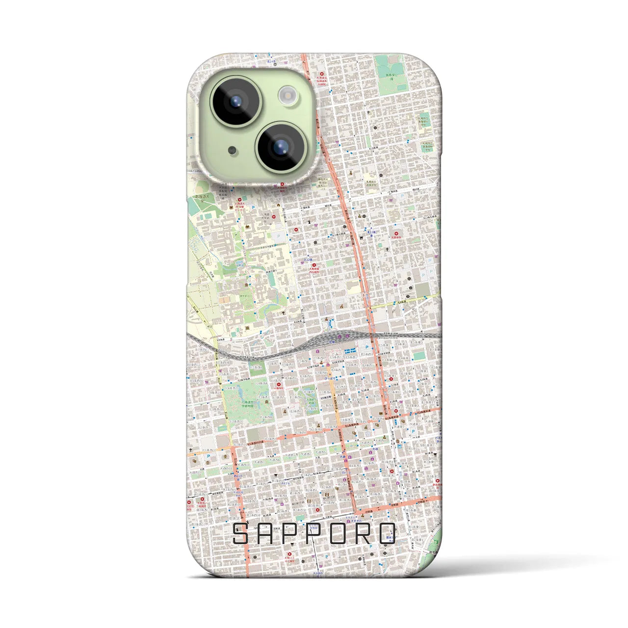 【札幌2】地図柄iPhoneケース（バックカバータイプ・ナチュラル）iPhone 15 用