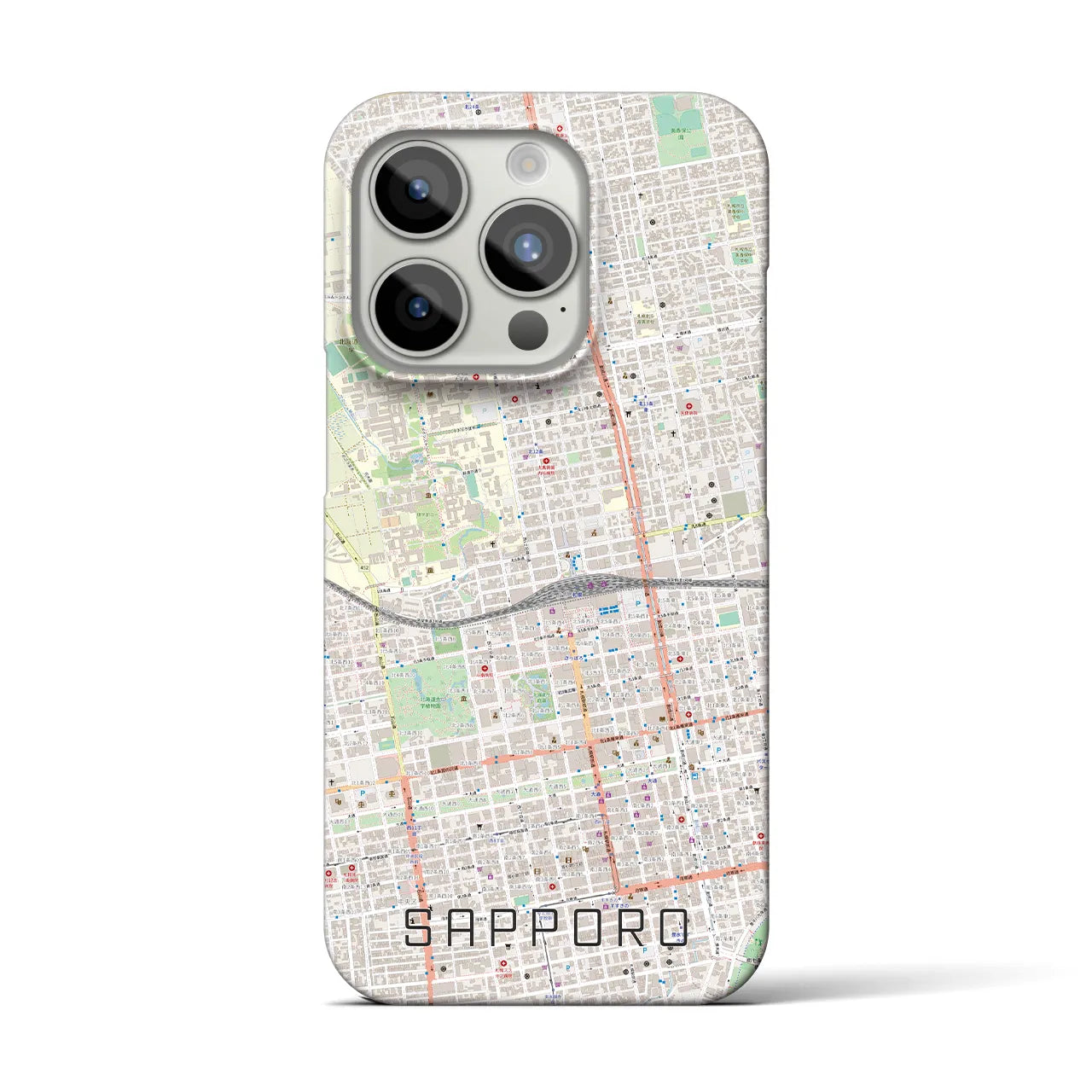 【札幌2】地図柄iPhoneケース（バックカバータイプ・ナチュラル）iPhone 15 Pro 用