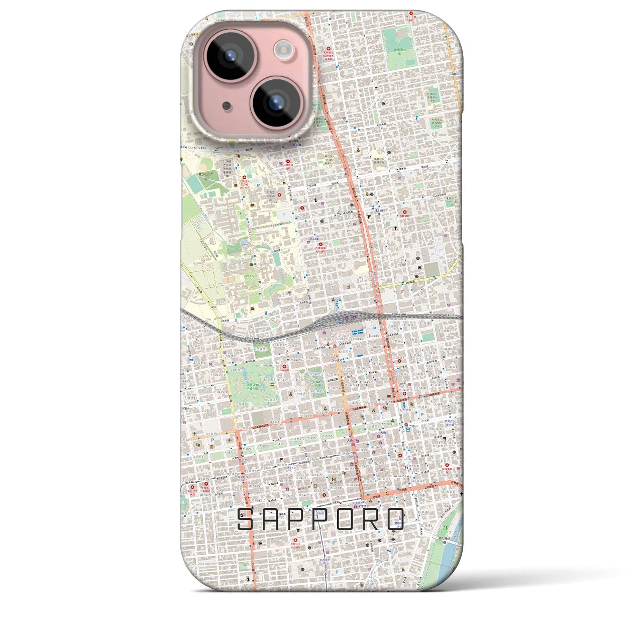 【札幌2】地図柄iPhoneケース（バックカバータイプ・ナチュラル）iPhone 15 Plus 用