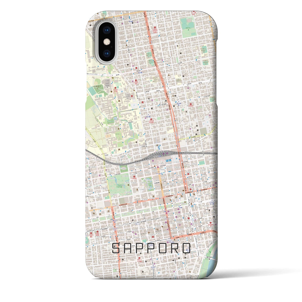 【札幌2】地図柄iPhoneケース（バックカバータイプ・ナチュラル）iPhone XS Max 用