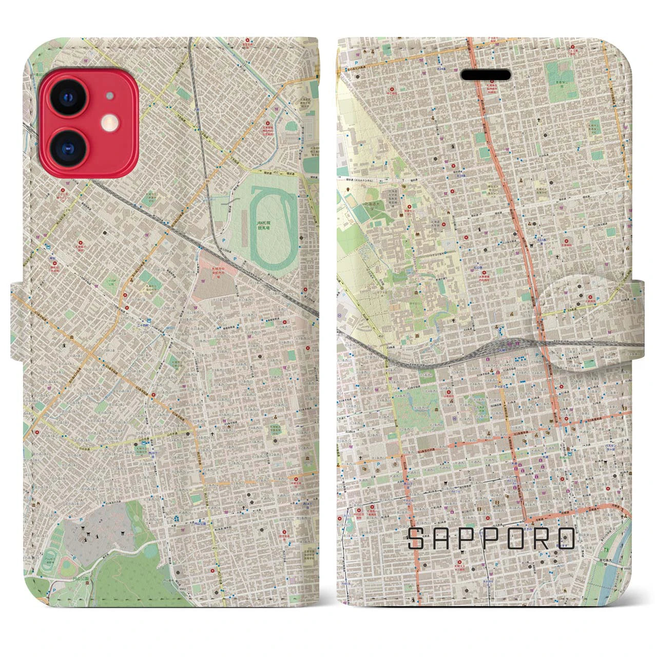 【札幌2】地図柄iPhoneケース（手帳両面タイプ・ナチュラル）iPhone 11 用