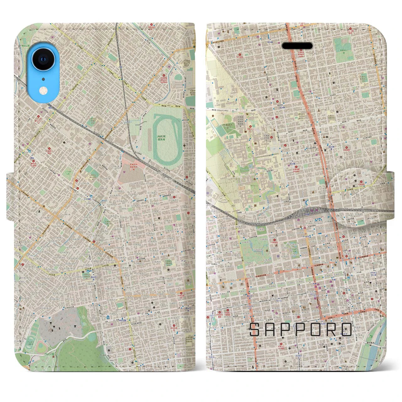 【札幌2】地図柄iPhoneケース（手帳両面タイプ・ナチュラル）iPhone XR 用