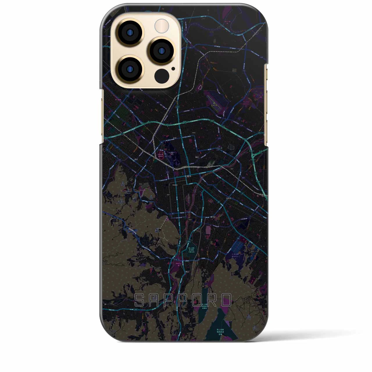 【札幌3】地図柄iPhoneケース（バックカバータイプ・ブラック）iPhone 12 Pro Max 用