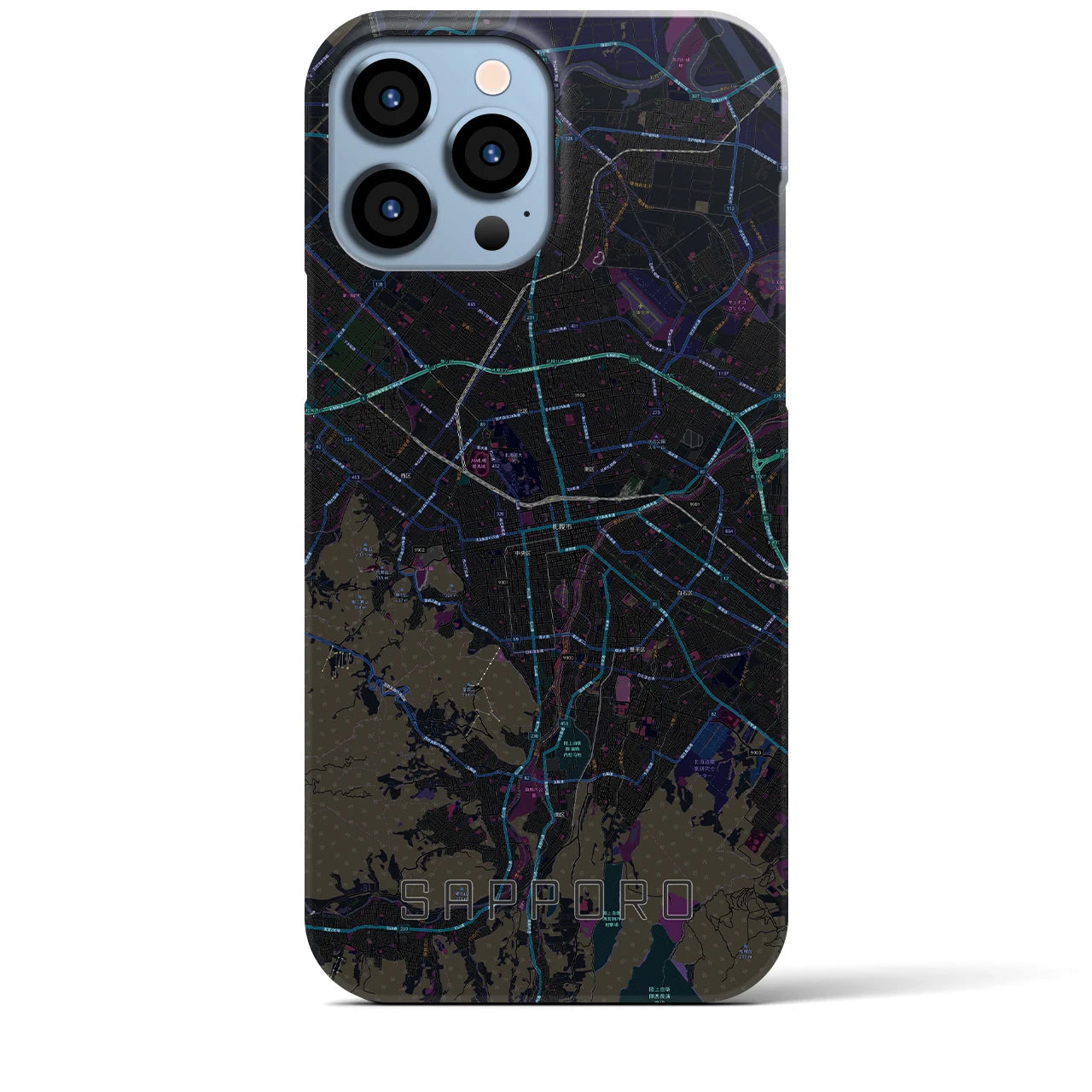 【札幌3】地図柄iPhoneケース（バックカバータイプ・ブラック）iPhone 13 Pro Max 用