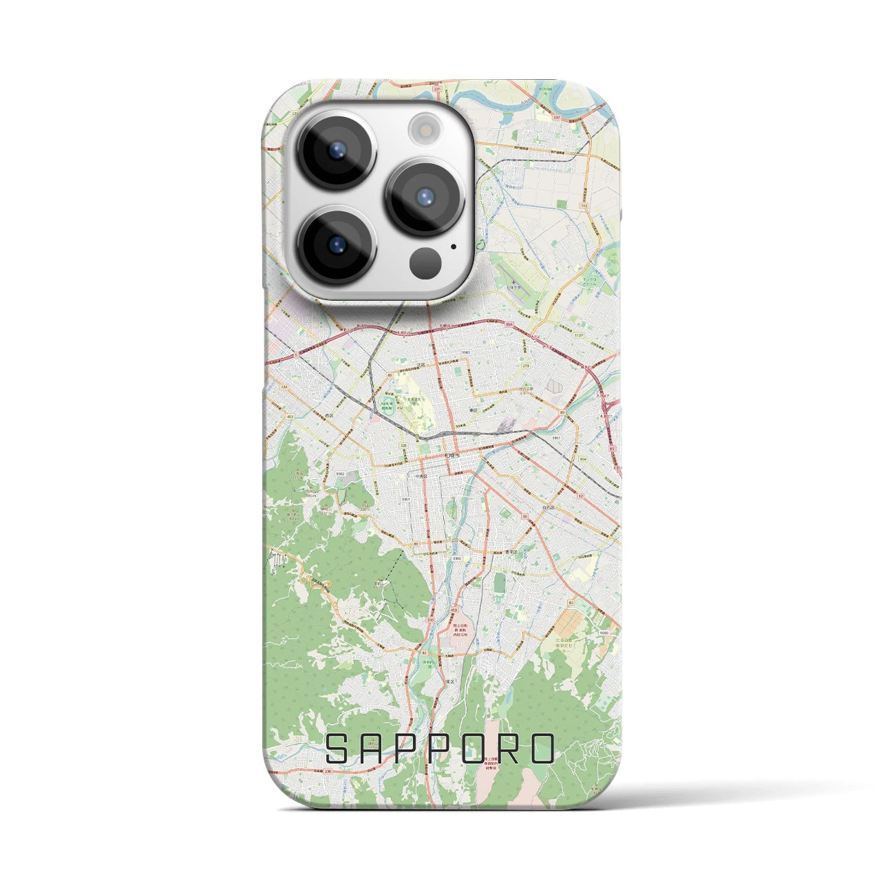 【札幌3】地図柄iPhoneケース（バックカバータイプ・ナチュラル）iPhone 14 Pro 用
