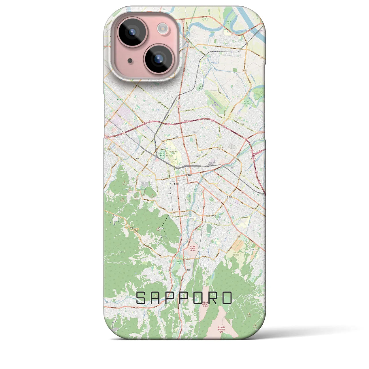 【札幌3】地図柄iPhoneケース（バックカバータイプ・ナチュラル）iPhone 15 Plus 用