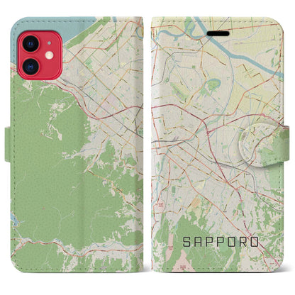 【札幌3（北海道）】地図柄iPhoneケース（手帳タイプ）ナチュラル・iPhone 11 用