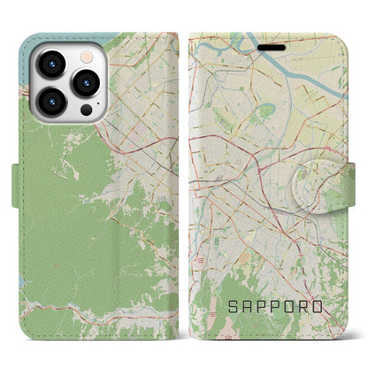 【札幌3（北海道）】地図柄iPhoneケース（手帳タイプ）ナチュラル・iPhone 13 Pro 用