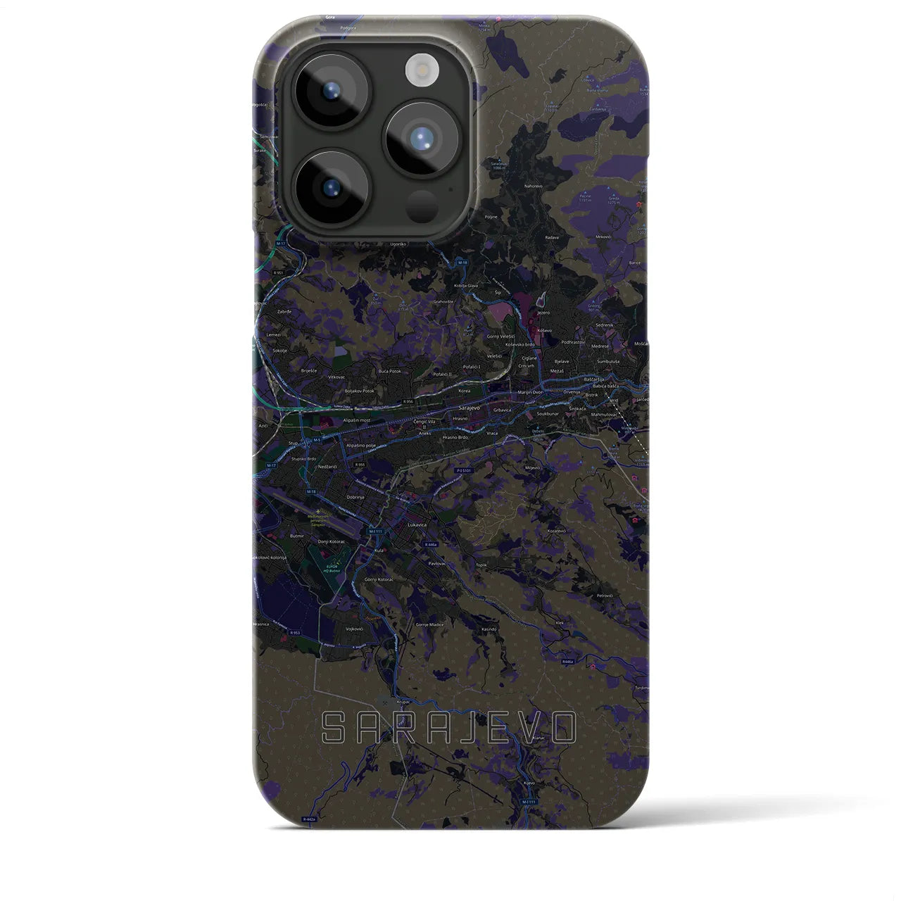 【サラエヴォ】地図柄iPhoneケース（バックカバータイプ・ブラック）iPhone 15 Pro Max 用