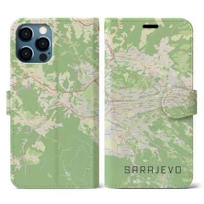 【サラエヴォ（ボスニア・ヘルツェゴビナ）】地図柄iPhoneケース（手帳タイプ）ナチュラル・iPhone 12 / 12 Pro 用