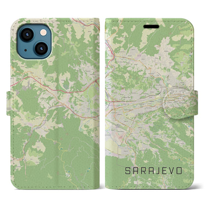 【サラエヴォ（ボスニア・ヘルツェゴビナ）】地図柄iPhoneケース（手帳タイプ）ナチュラル・iPhone 13 用