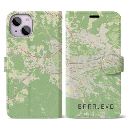 【サラエヴォ（ボスニア・ヘルツェゴビナ）】地図柄iPhoneケース（手帳タイプ）ナチュラル・iPhone 14 用