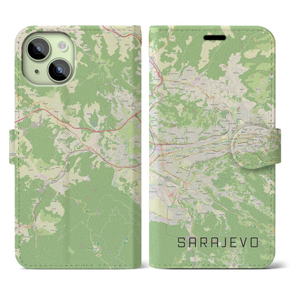 【サラエヴォ（ボスニア・ヘルツェゴビナ）】地図柄iPhoneケース（手帳タイプ）ナチュラル・iPhone 15 用