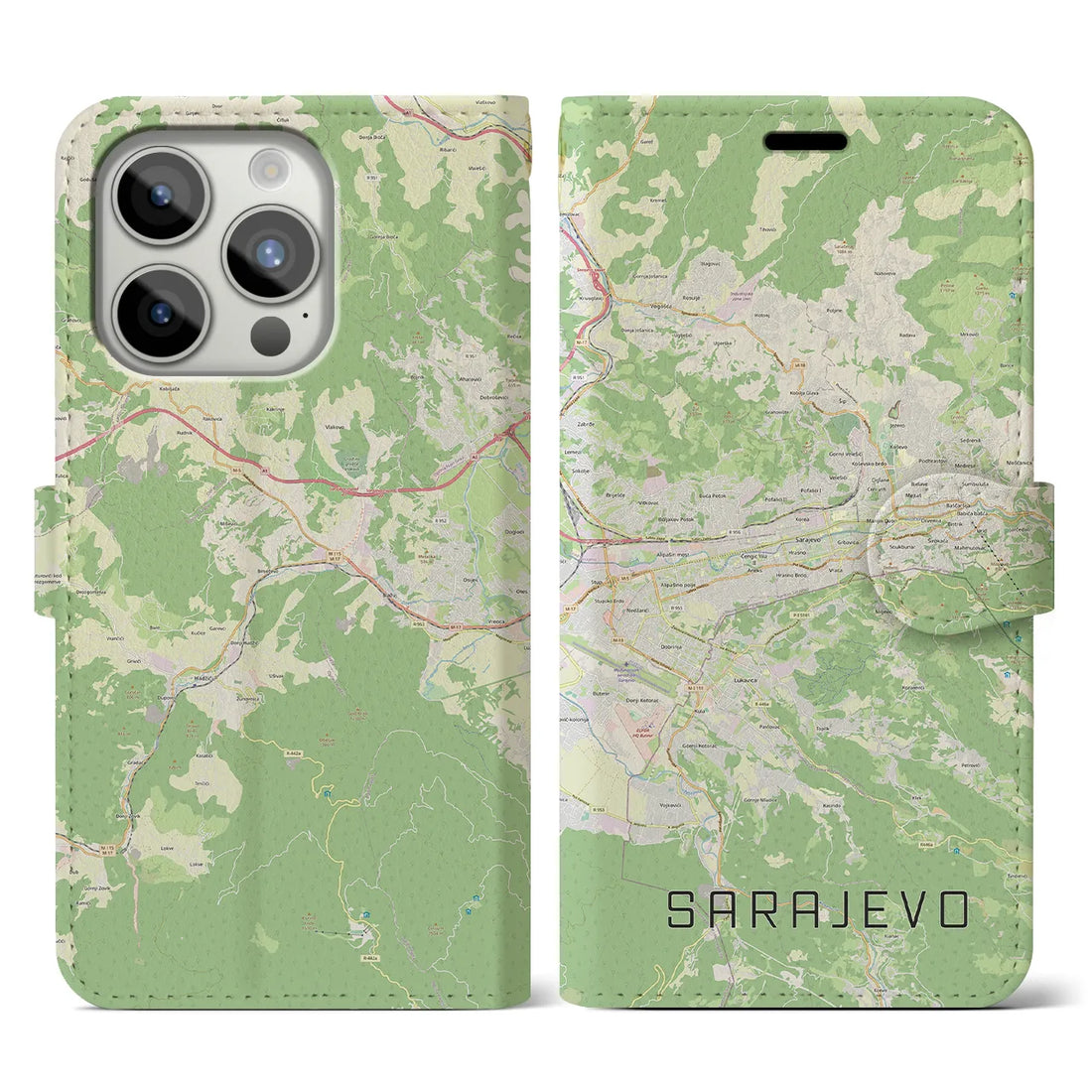 【サラエヴォ】地図柄iPhoneケース（手帳両面タイプ・ナチュラル）iPhone 15 Pro 用