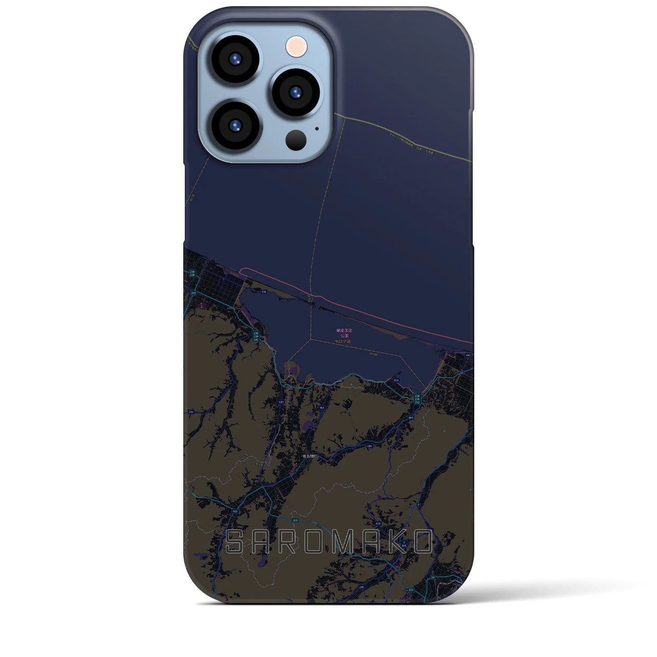 【サロマ湖】地図柄iPhoneケース（バックカバータイプ・ブラック）iPhone 13 Pro Max 用
