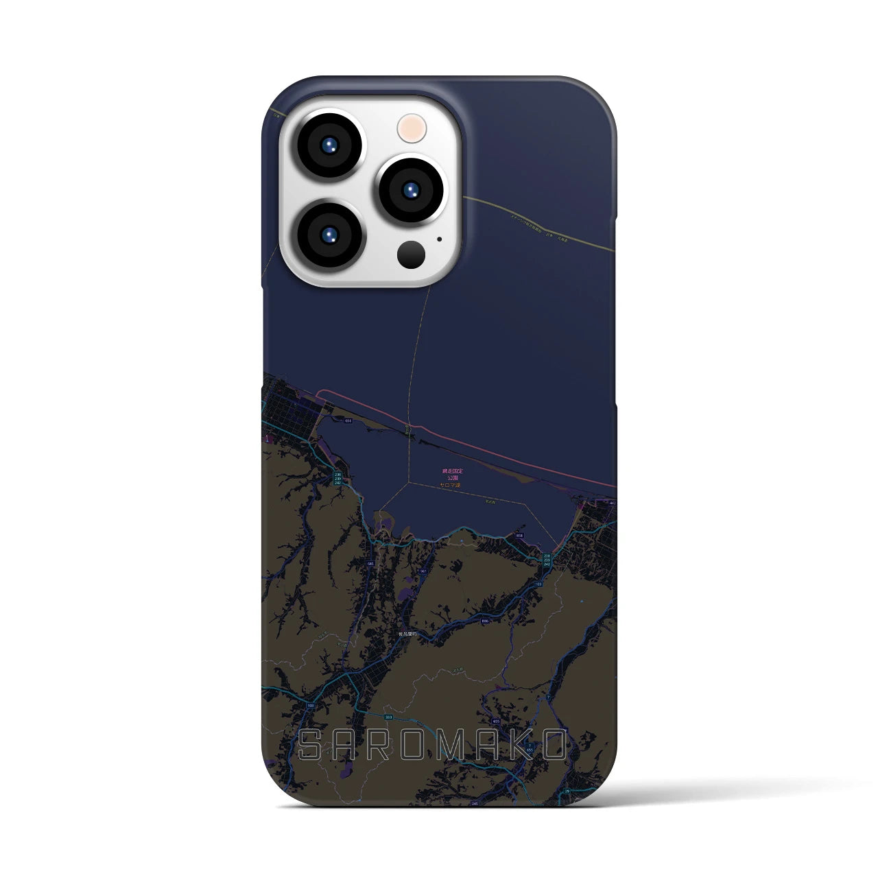 【サロマ湖】地図柄iPhoneケース（バックカバータイプ・ブラック）iPhone 13 Pro 用