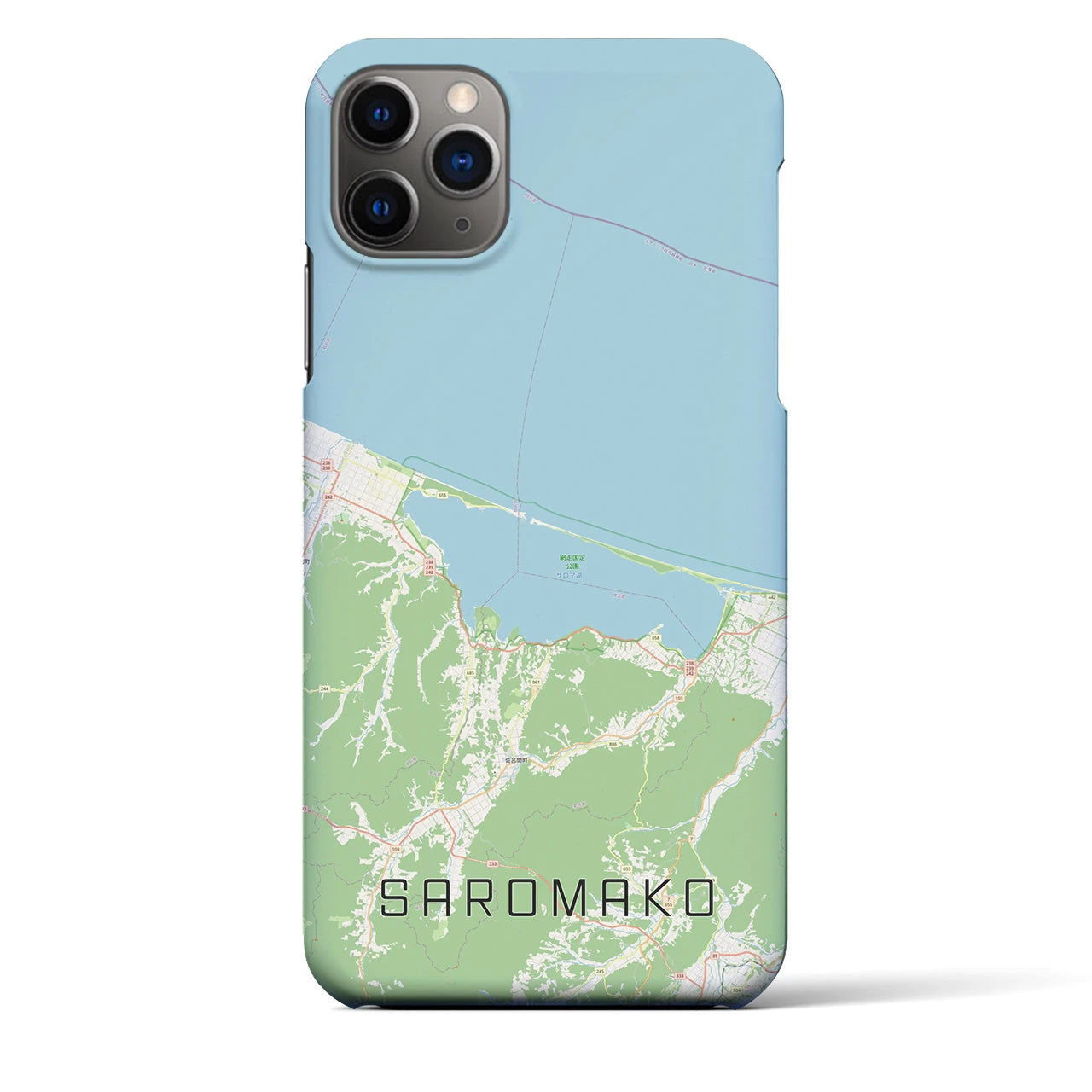 【サロマ湖】地図柄iPhoneケース（バックカバータイプ・ナチュラル）iPhone 11 Pro Max 用