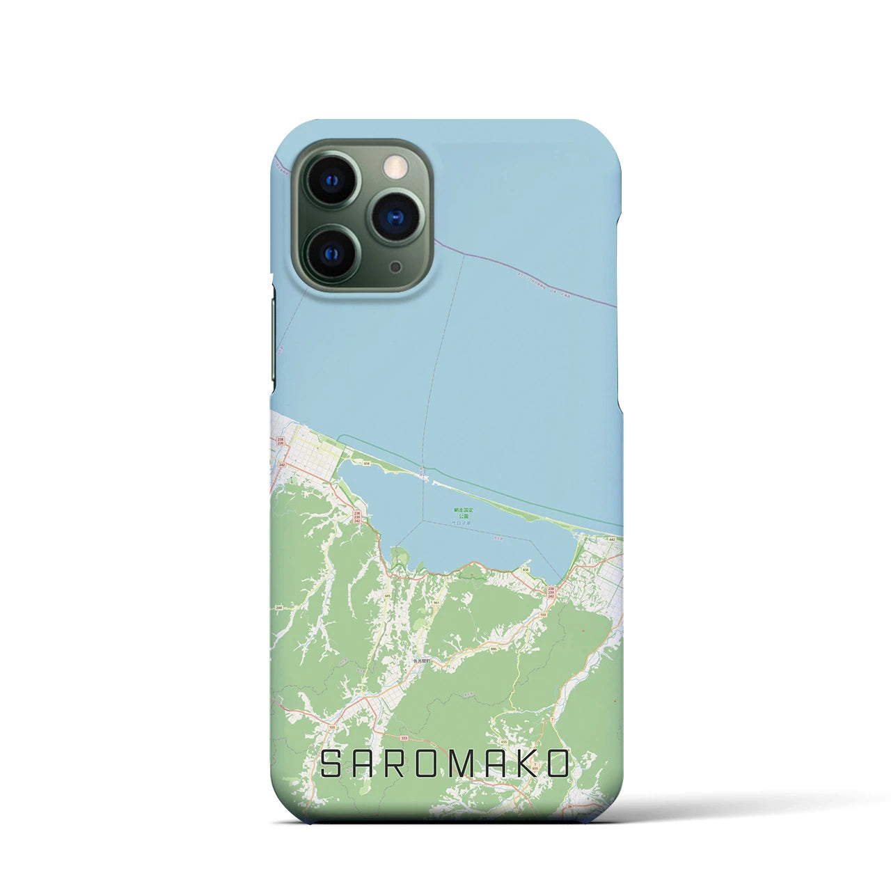 【サロマ湖】地図柄iPhoneケース（バックカバータイプ・ナチュラル）iPhone 11 Pro 用