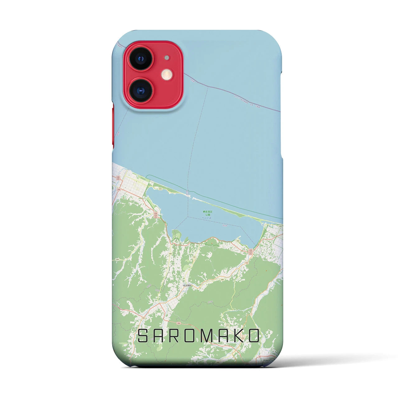 【サロマ湖】地図柄iPhoneケース（バックカバータイプ・ナチュラル）iPhone 11 用