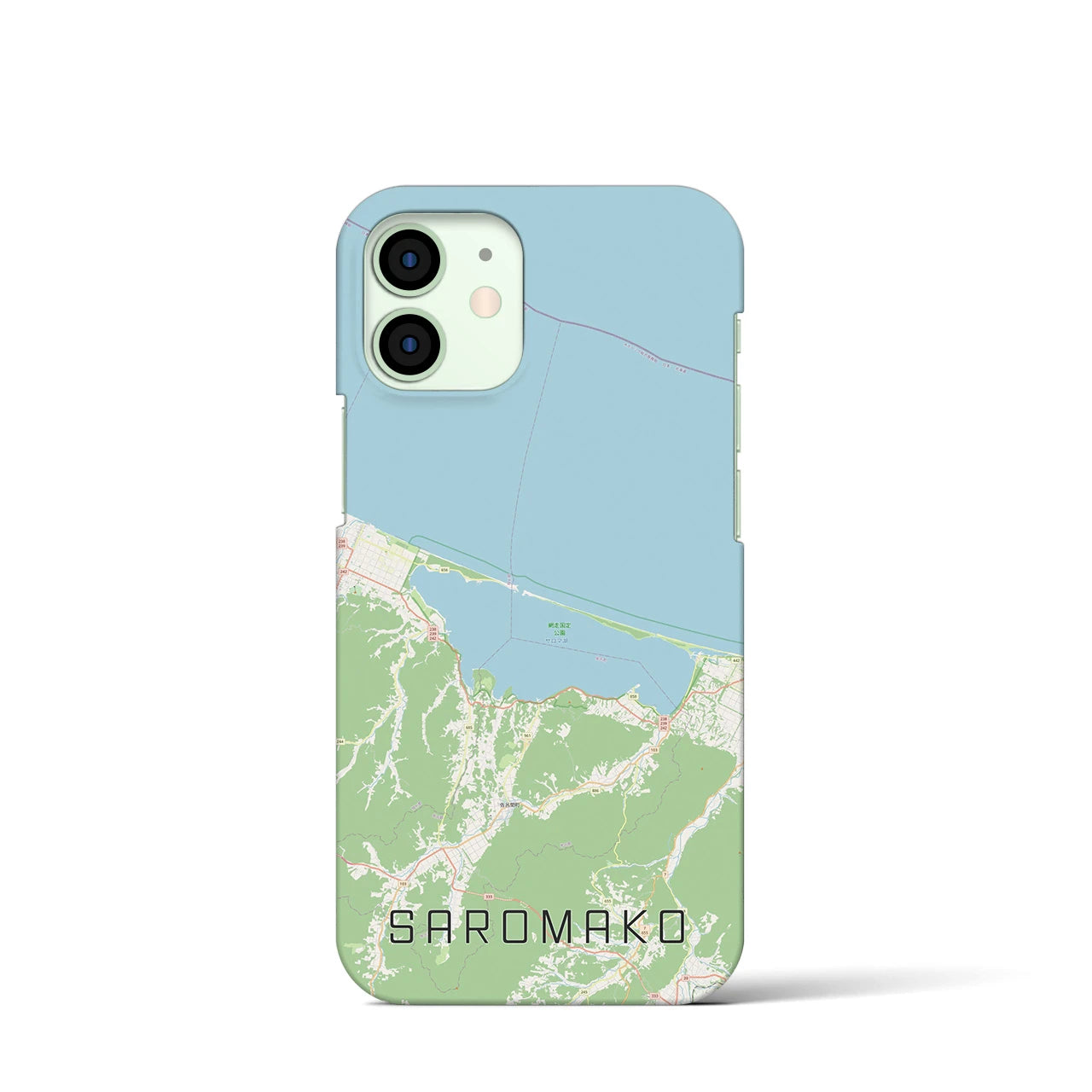 【サロマ湖】地図柄iPhoneケース（バックカバータイプ・ナチュラル）iPhone 12 mini 用