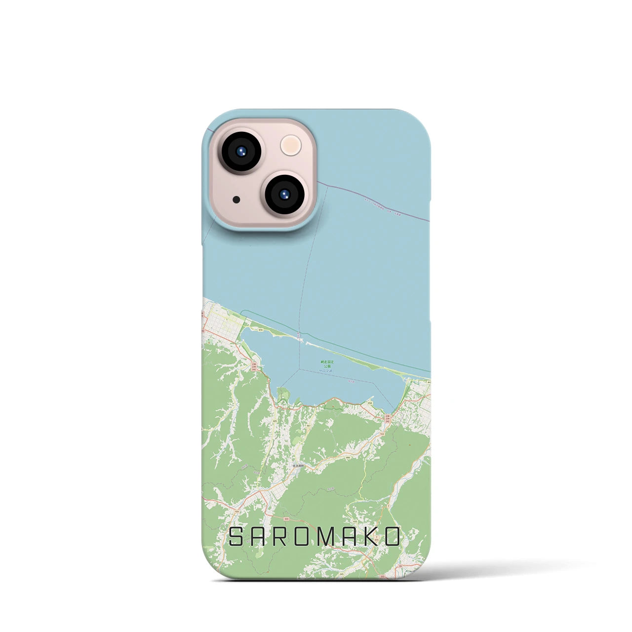 【サロマ湖】地図柄iPhoneケース（バックカバータイプ・ナチュラル）iPhone 13 mini 用