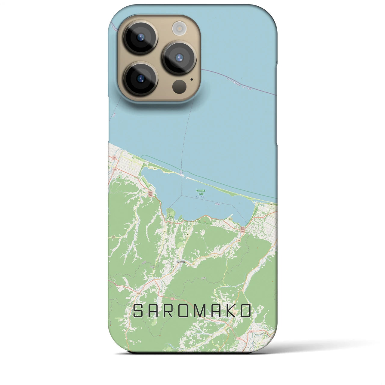 【サロマ湖】地図柄iPhoneケース（バックカバータイプ・ナチュラル）iPhone 14 Pro Max 用