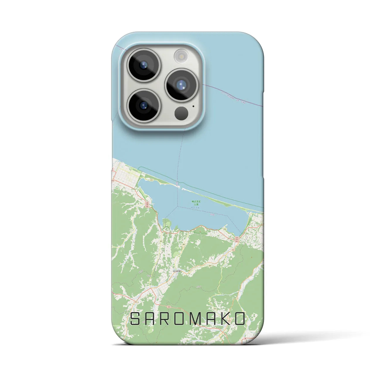 【サロマ湖】地図柄iPhoneケース（バックカバータイプ・ナチュラル）iPhone 15 Pro 用