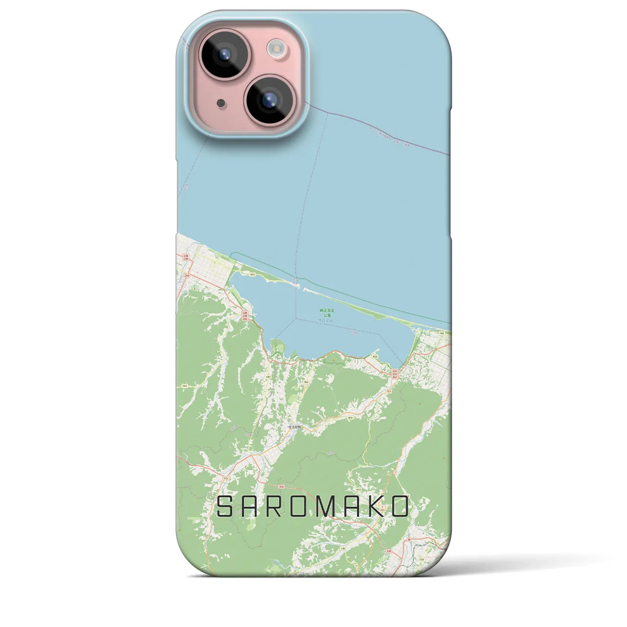 【サロマ湖】地図柄iPhoneケース（バックカバータイプ・ナチュラル）iPhone 15 Plus 用