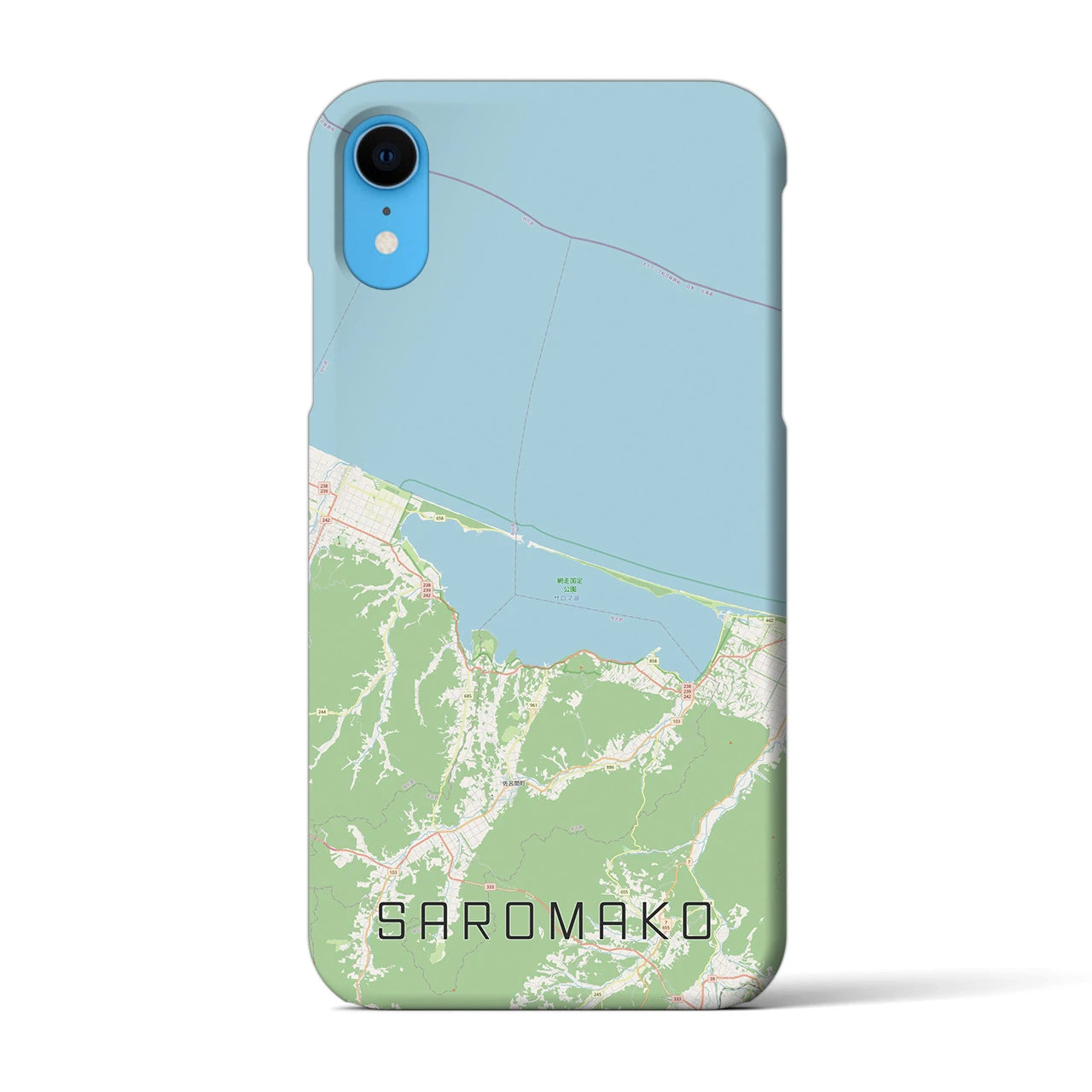 【サロマ湖】地図柄iPhoneケース（バックカバータイプ・ナチュラル）iPhone XR 用