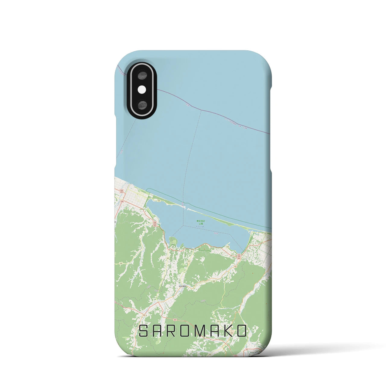 【サロマ湖】地図柄iPhoneケース（バックカバータイプ・ナチュラル）iPhone XS / X 用