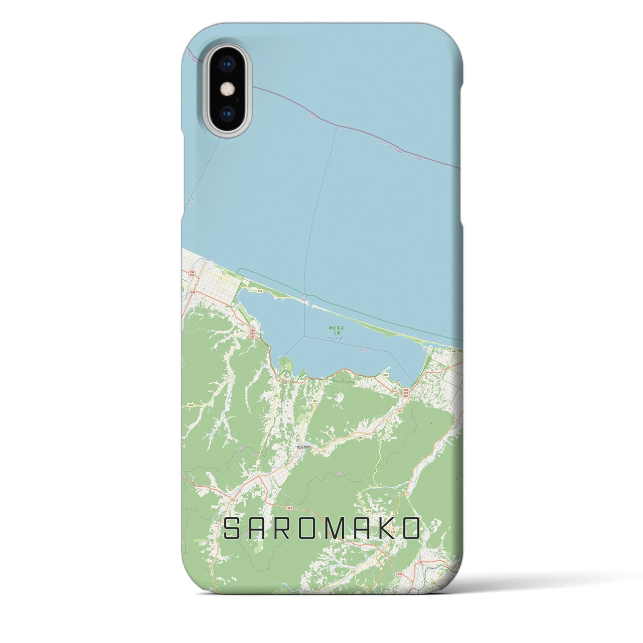 【サロマ湖】地図柄iPhoneケース（バックカバータイプ・ナチュラル）iPhone XS Max 用