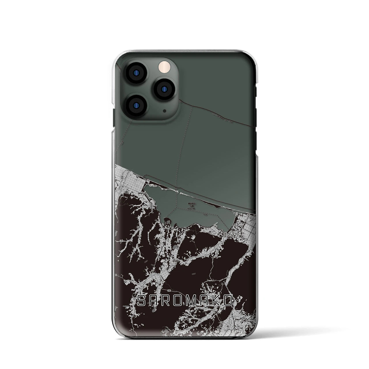 【サロマ湖】地図柄iPhoneケース（クリアタイプ・モノトーン）iPhone 11 Pro 用
