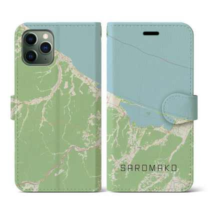 【サロマ湖（北海道）】地図柄iPhoneケース（手帳タイプ）ナチュラル・iPhone 11 Pro 用