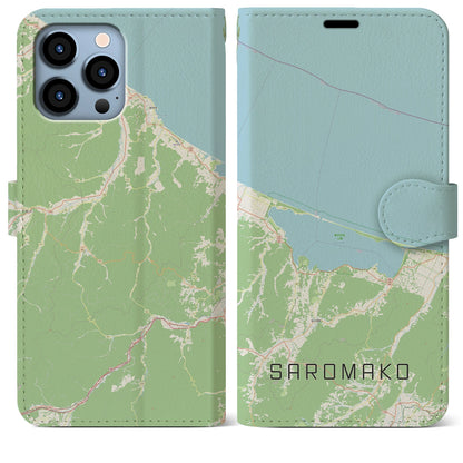 【サロマ湖（北海道）】地図柄iPhoneケース（手帳タイプ）ナチュラル・iPhone 13 Pro Max 用