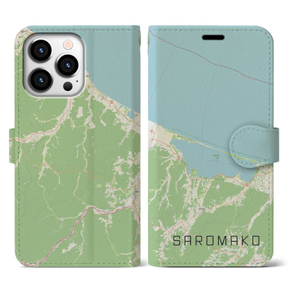 【サロマ湖（北海道）】地図柄iPhoneケース（手帳タイプ）ナチュラル・iPhone 13 Pro 用