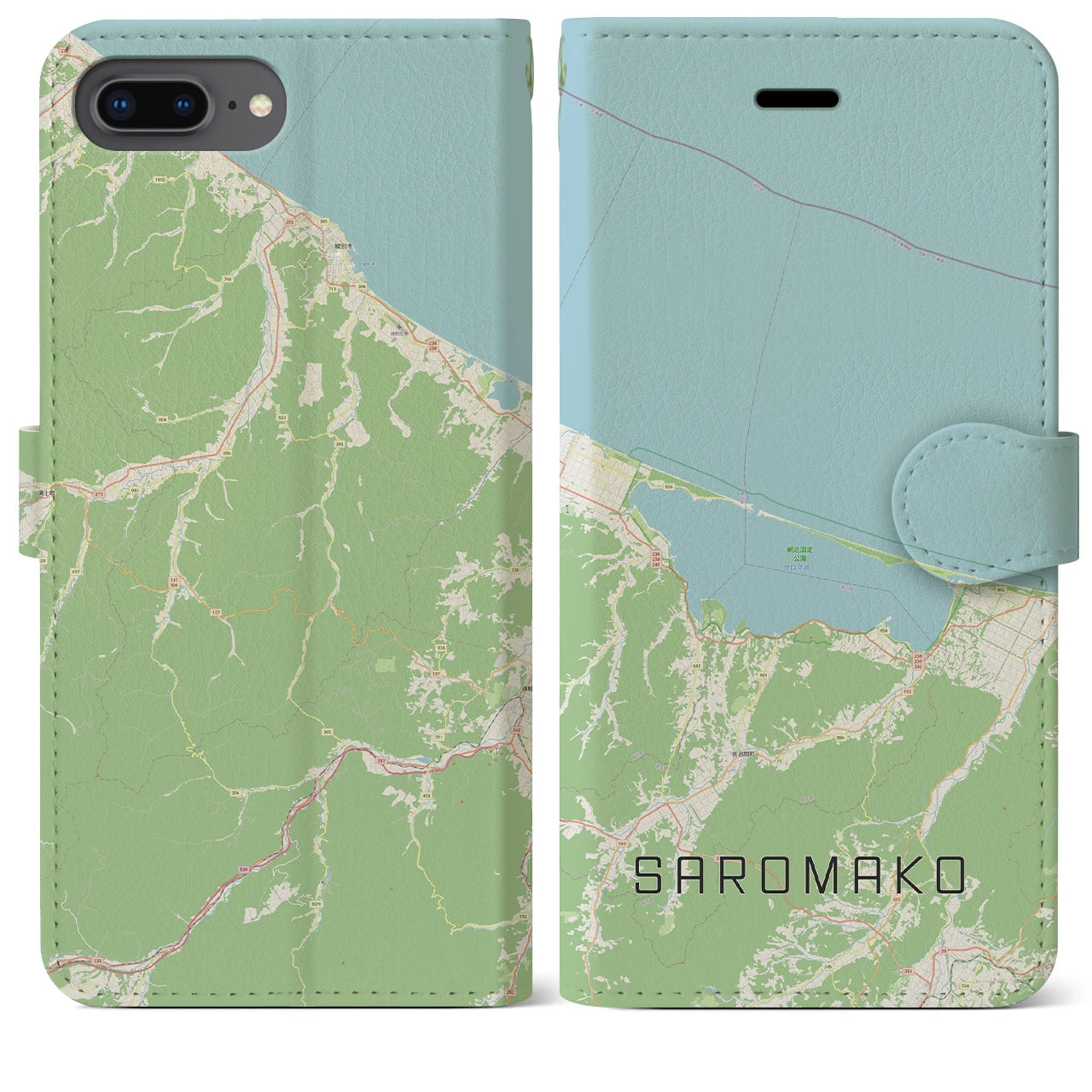 【サロマ湖】地図柄iPhoneケース（手帳両面タイプ・ナチュラル）iPhone 8Plus /7Plus / 6sPlus / 6Plus 用