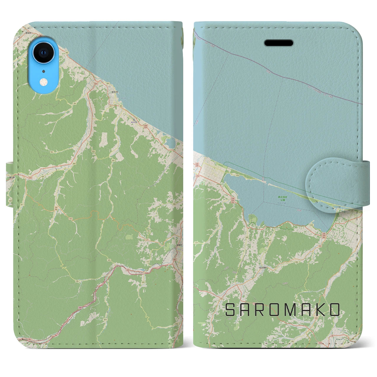 【サロマ湖】地図柄iPhoneケース（手帳両面タイプ・ナチュラル）iPhone XR 用