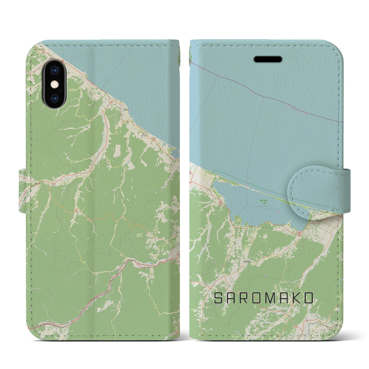 【サロマ湖】地図柄iPhoneケース（手帳両面タイプ・ナチュラル）iPhone XS / X 用