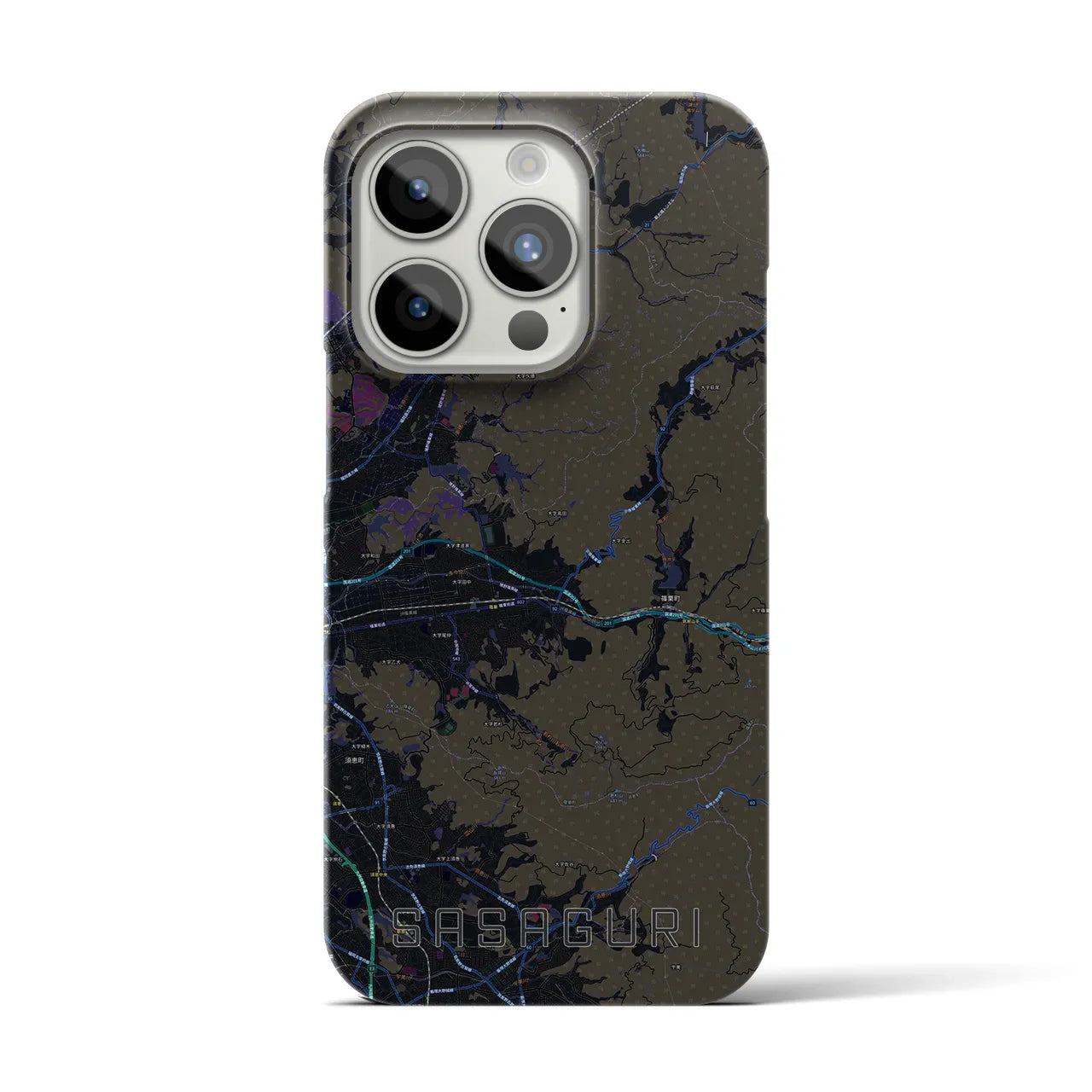 【篠栗】地図柄iPhoneケース（バックカバータイプ・ブラック）iPhone 15 Pro 用